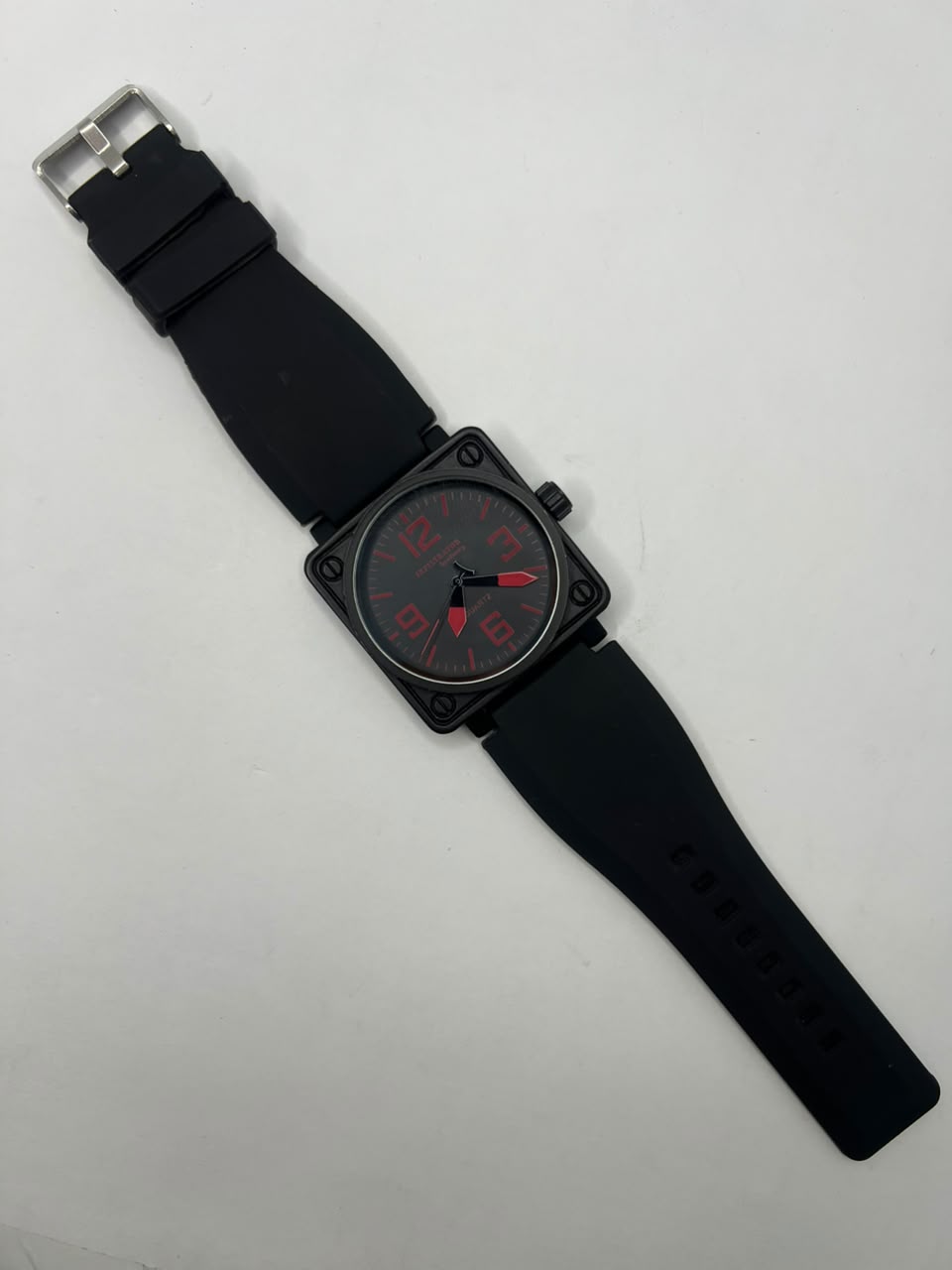 Black Square Chronograph Style Quartz Watch – Red Dial