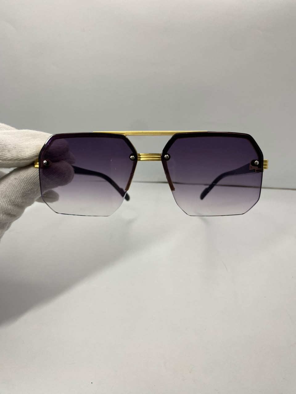 Luxury Gold Square Rimless Sunglasses – Premium Black & Amp; Purple Gradient