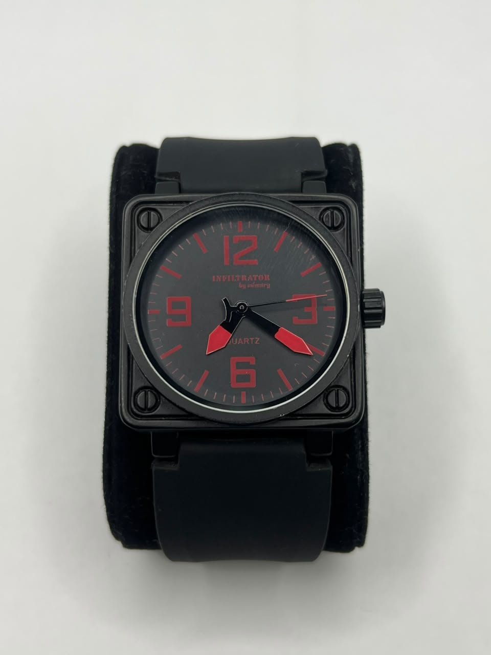 Black Square Chronograph Style Quartz Watch – Red Dial