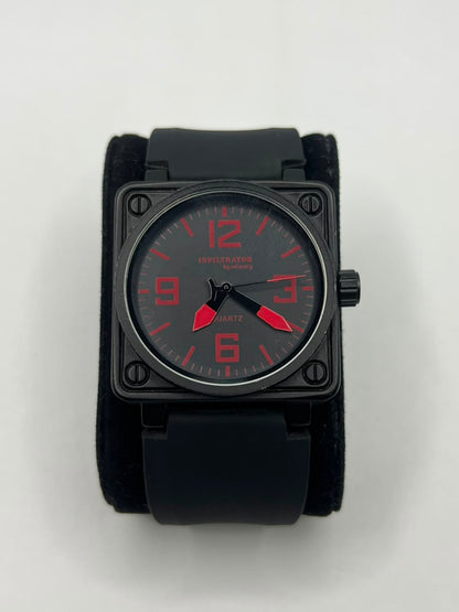 Black Square Chronograph Style Quartz Watch – Red Dial