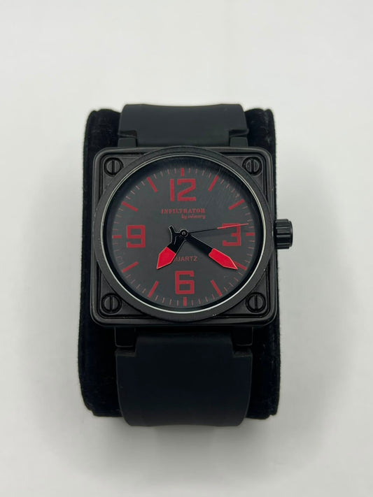 Black Square Chronograph Style Quartz Watch – Red Dial
