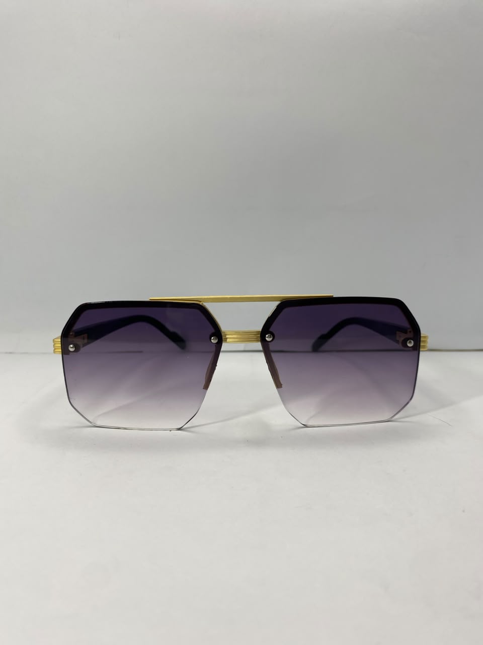 Luxury Gold Square Rimless Sunglasses – Premium Black & Amp; Purple Gradient