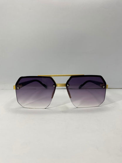 Luxury Gold Square Rimless Sunglasses – Premium Black & Amp; Purple Gradient