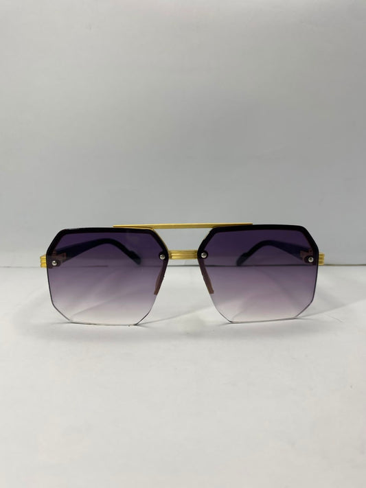 Luxury Gold Square Rimless Sunglasses – Premium Black & Amp; Purple Gradient