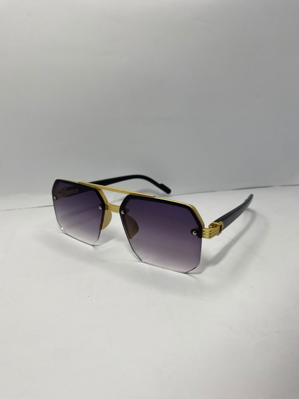 Luxury Gold Square Rimless Sunglasses – Premium Black & Amp; Purple Gradient