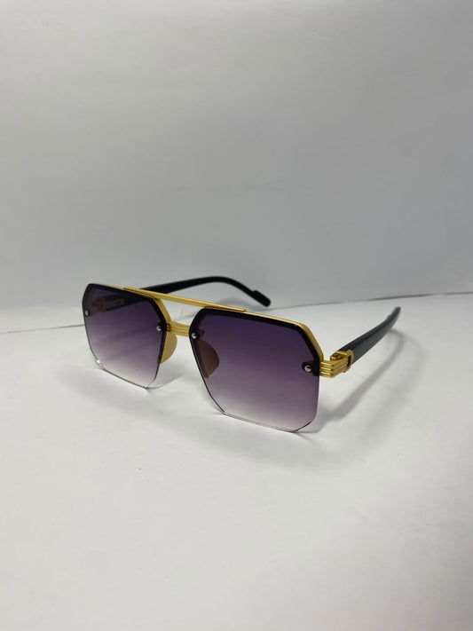 Luxury Gold Square Rimless Sunglasses – Premium Black & Amp; Purple Gradient
