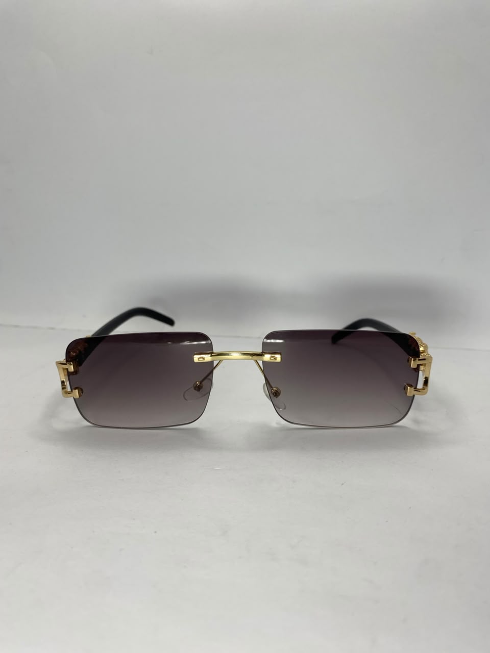 Luxury Gold Rimless Rectangular Sunglasses