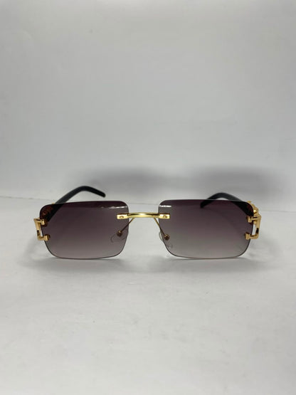 Luxury Gold Rimless Rectangular Sunglasses