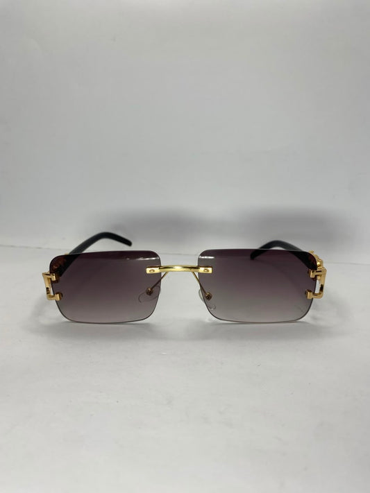 Luxury Gold Rimless Rectangular Sunglasses