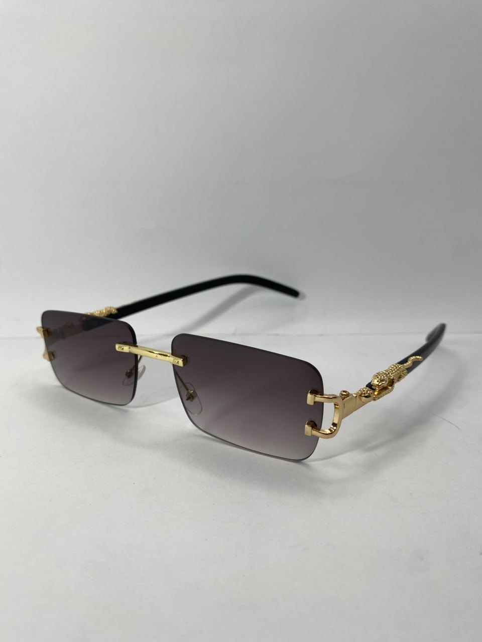 Luxury Gold Rimless Rectangular Sunglasses