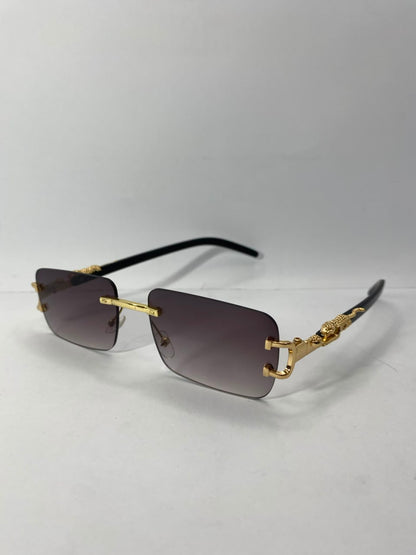 Luxury Gold Rimless Rectangular Sunglasses