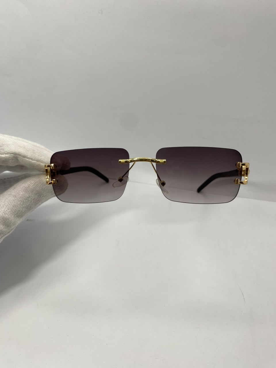Luxury Gold Rimless Rectangular Sunglasses