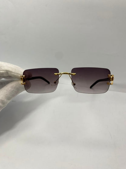 Luxury Gold Rimless Rectangular Sunglasses