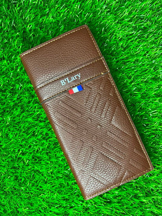 Premium Chocolate Brown Embossed Leather Long Wallet