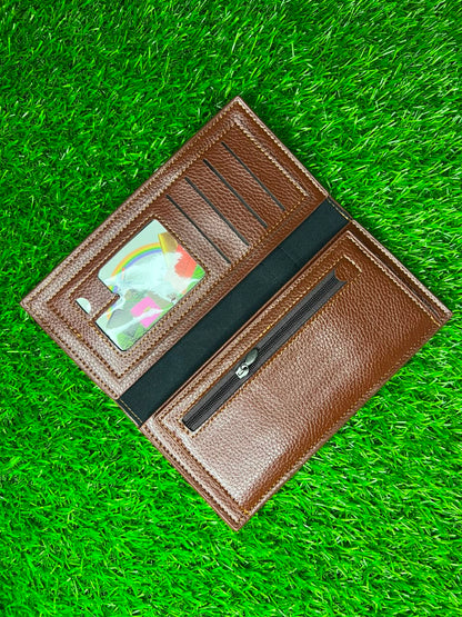 Premium Chocolate Brown Embossed Leather Long Wallet
