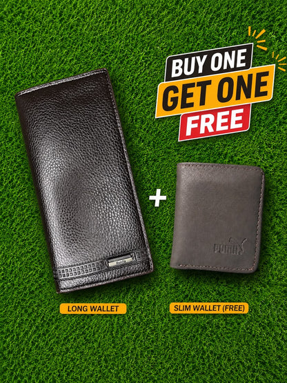 Premium Dark Brown Leather Long Wallet + Free Slim Wallet worth Rs.1100